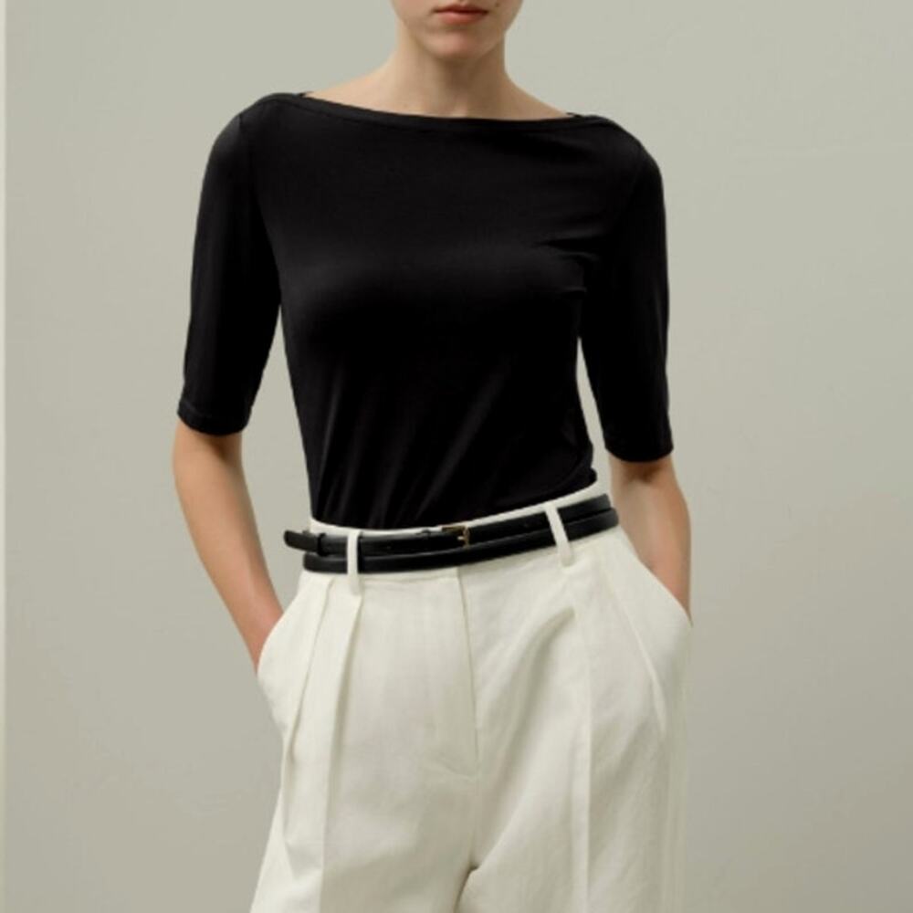 Lilysilk Silk Breeze Jersey Stretch Boatneck Top Black Size M